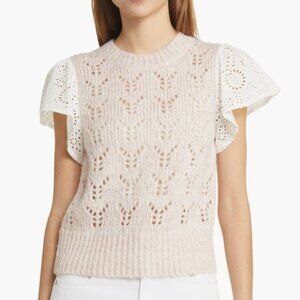 NWT Rails Everly Flutter Sleeve Pointelle Sweater, size XS, light pink/off white